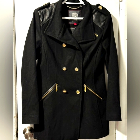 (S)🖤Vince Camuto🖤 Black🖤 Wool Military Style Coat Gold Hardware - Picture 11 of 11